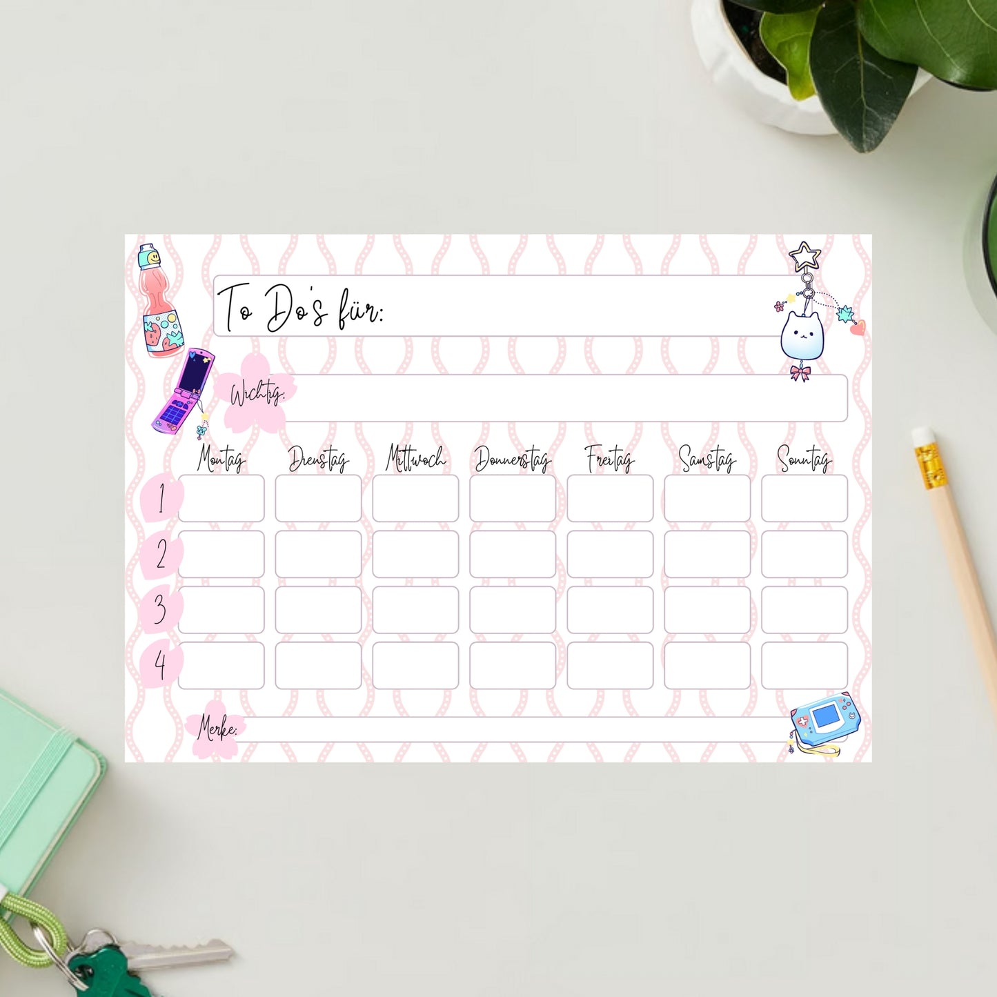 Wochenplan TATEWAKU - To-Do´s für 7 Tage - digitales Produkt -