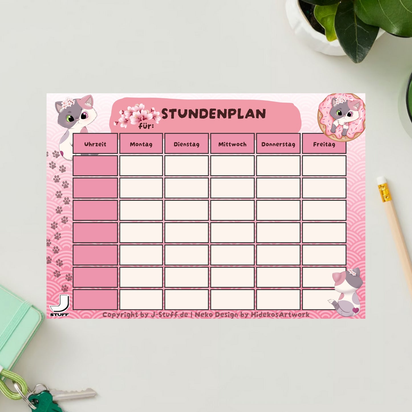 Stundenplan J-Stuff Neko für 5 Tage und 7 Unterrichtsstunden - digitales Produkt -