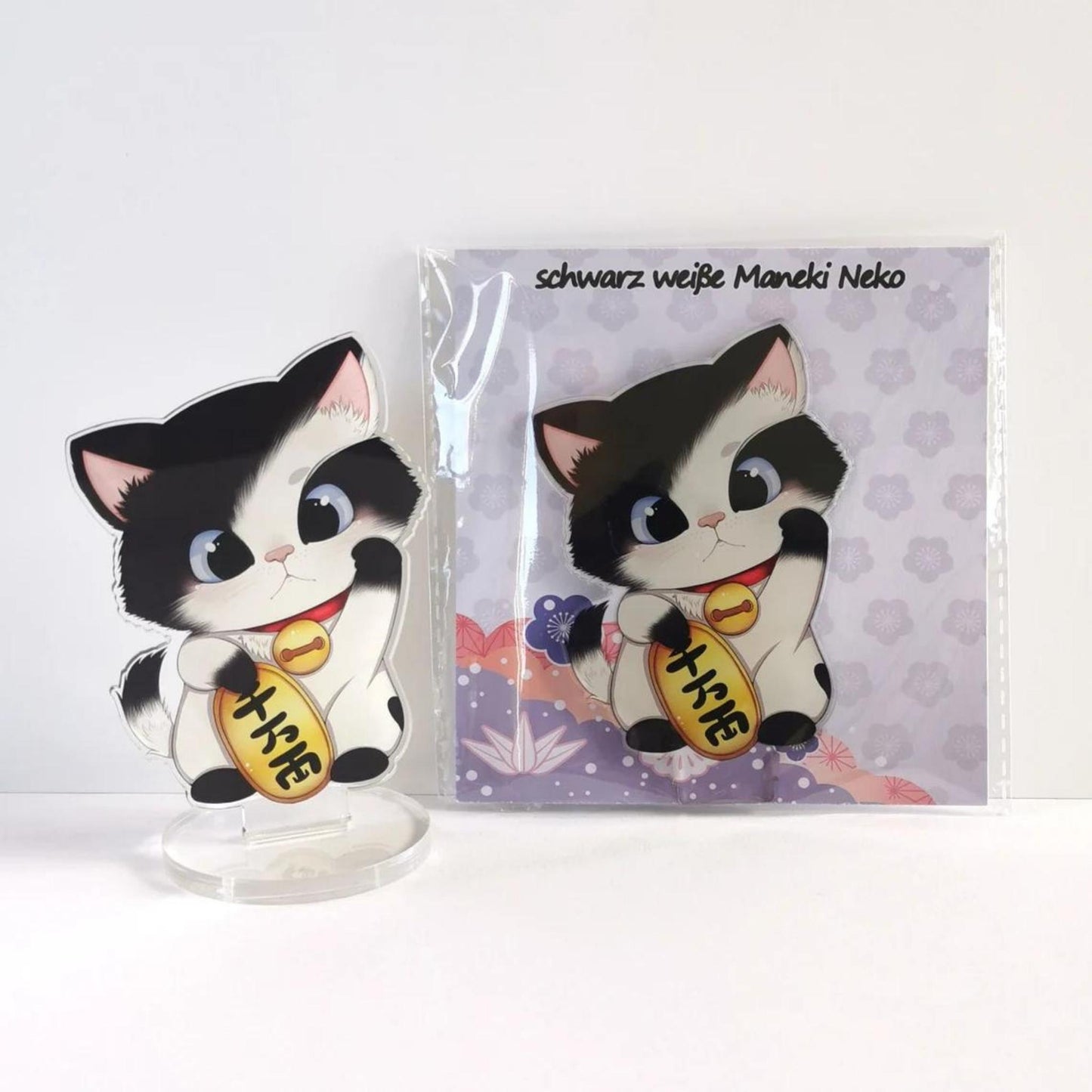 Hidekos Artwork - schwarz weiße Maneki Neko Acryl Aufsteller | Standee - einseitig bedruckt, ca. 10cm