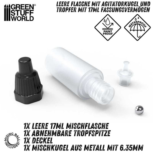 GSW - 17ml Leerflasche mit Agitatorkugel und Tropfer