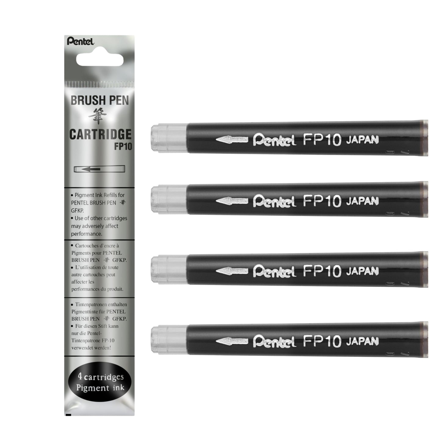 Pentel Pocket Brush | 4 Nachfüllpatronen | schwarz oder grau