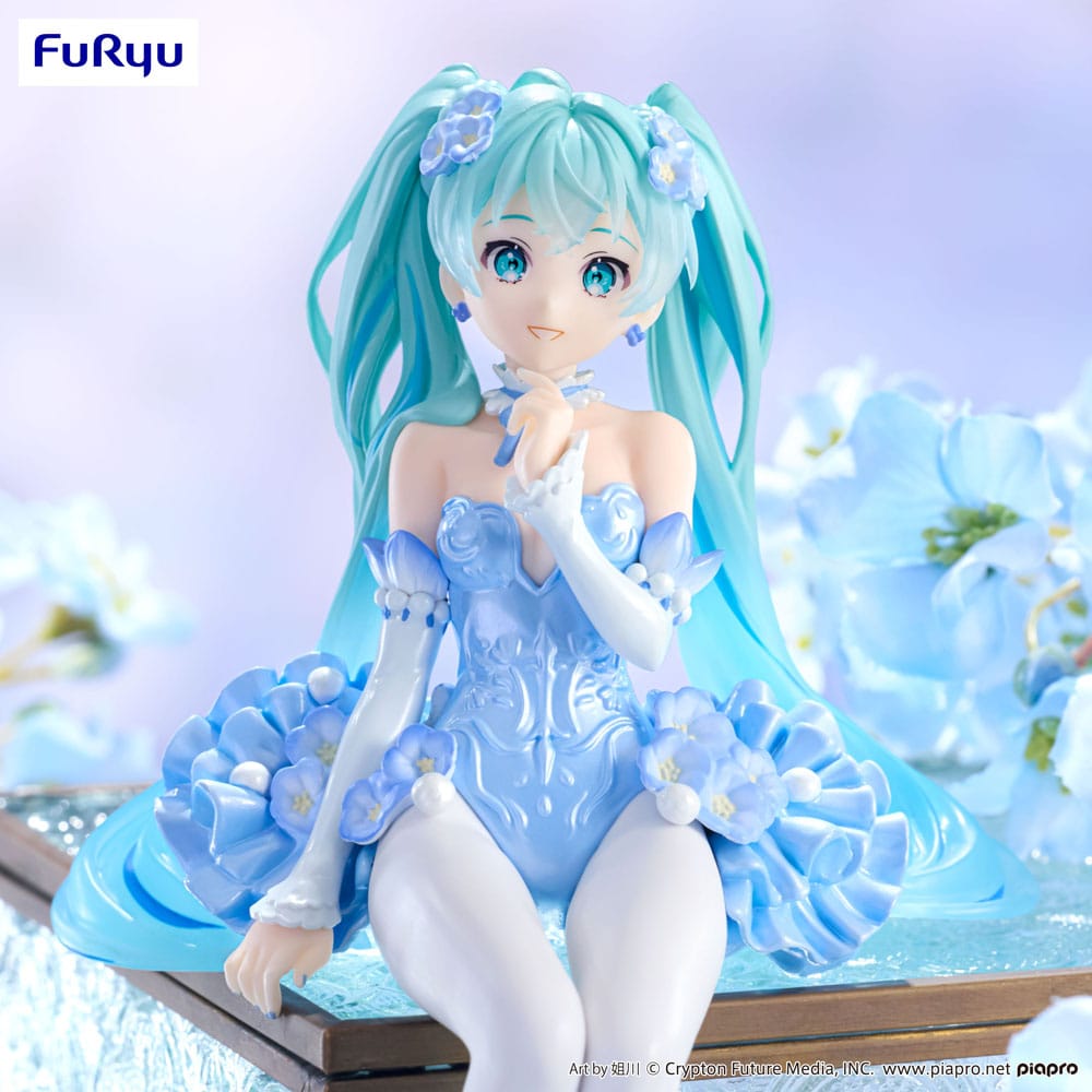 Hatsune Miku Noodle Stopper PVC Statue Flower Fairy Nemophila Pail Blue Color Ver.
