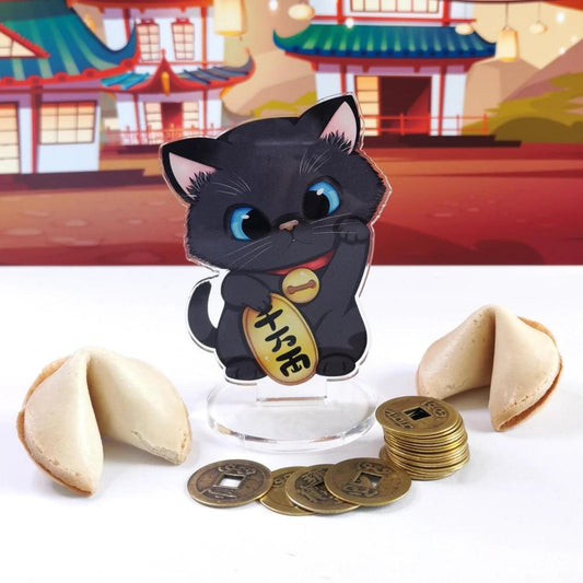 Hidekos Artwork - schwarze Maneki Neko Acryl Aufsteller | Standee - einseitig bedruckt, ca. 10cm