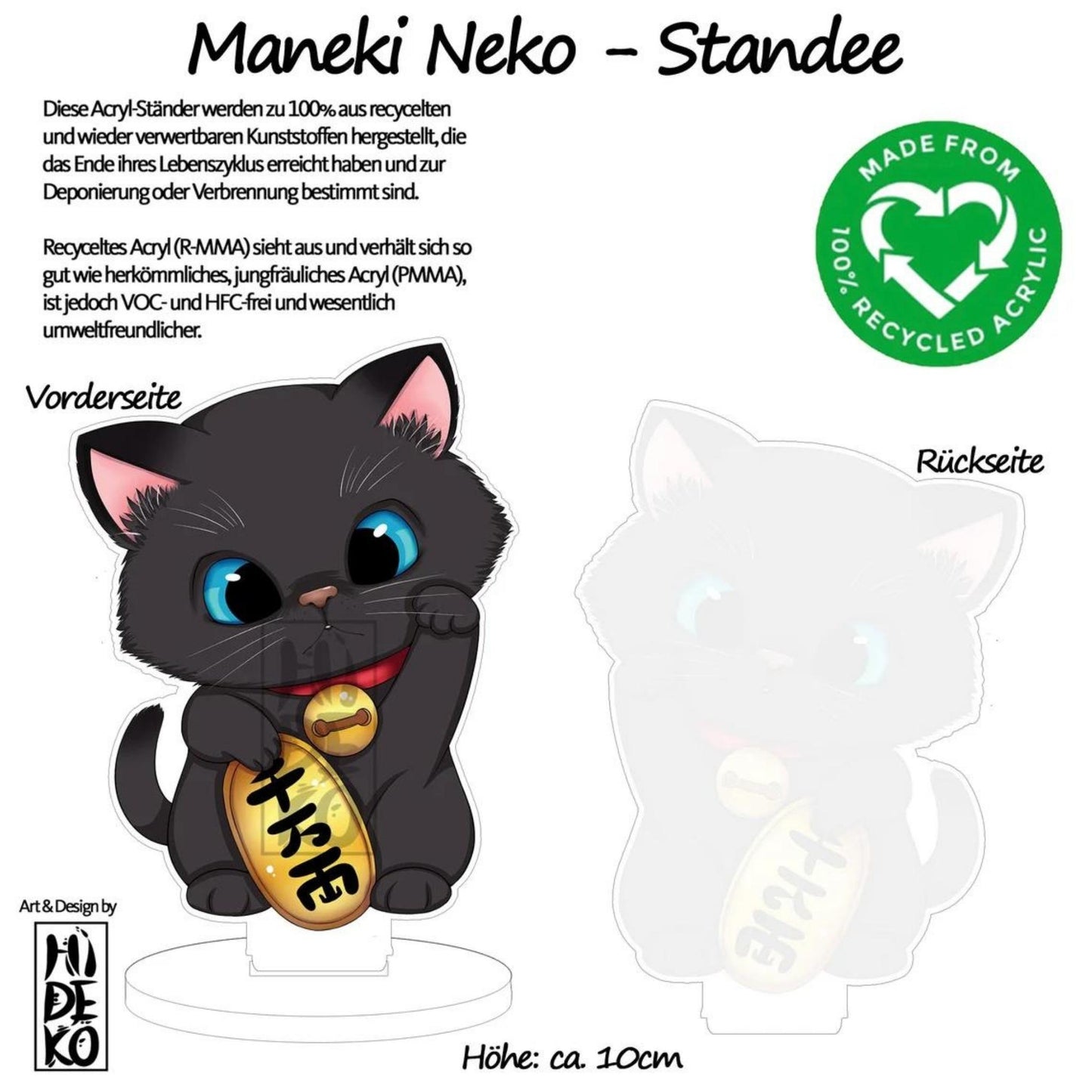 Hidekos Artwork - schwarze Maneki Neko Acryl Aufsteller | Standee - einseitig bedruckt, ca. 10cm