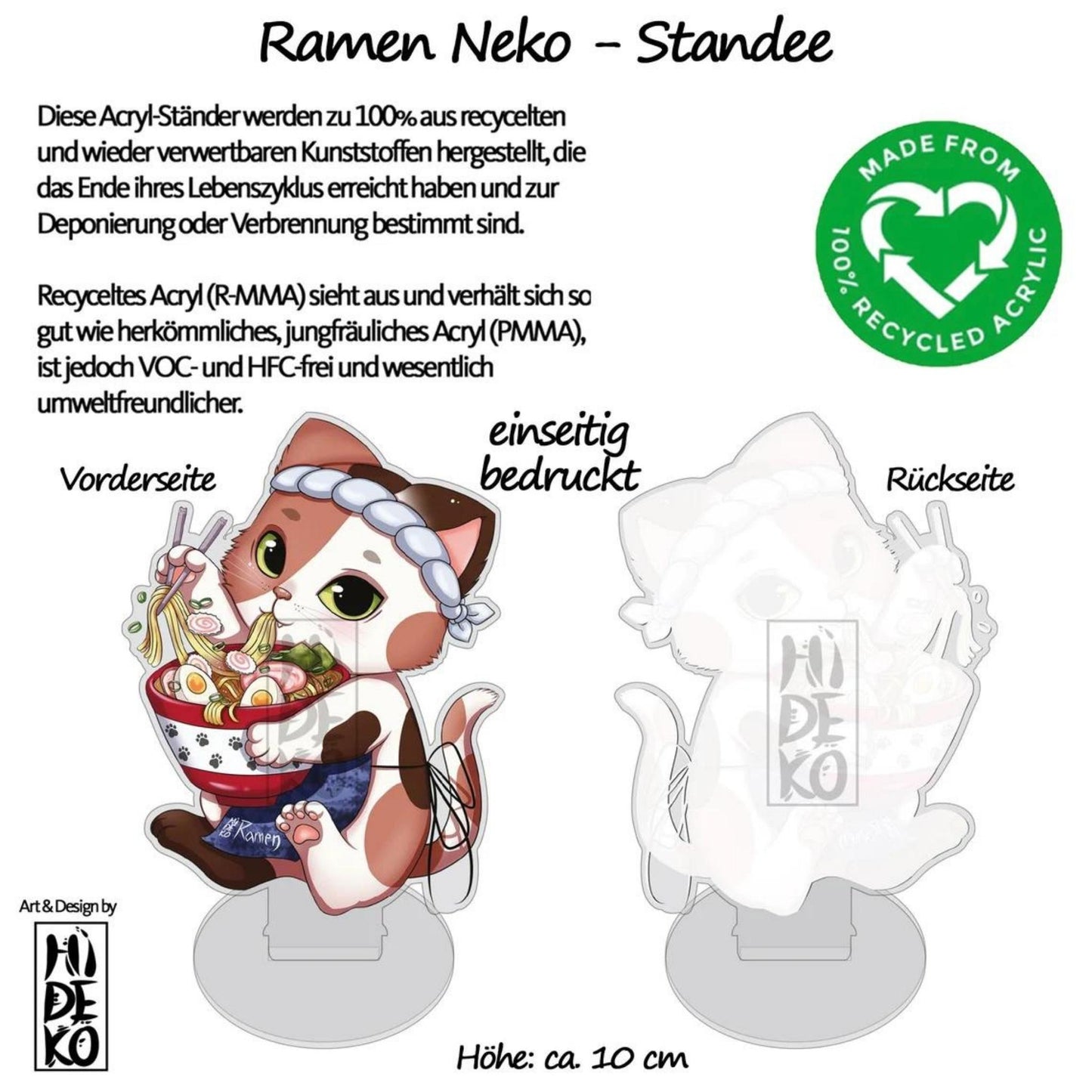 Hidekos Artwork - Ramen Neko Acryl Aufsteller | Standee - einseitig bedruckt, ca. 10cm
