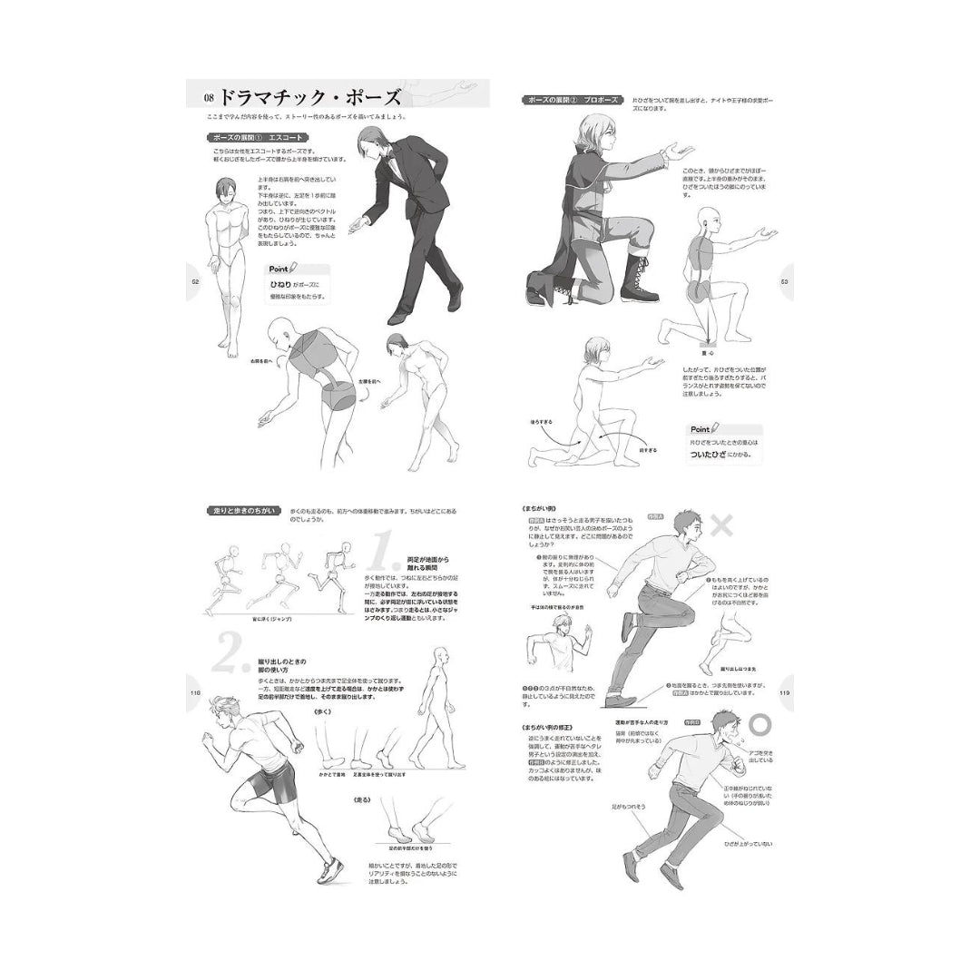 How to draw - jap. Zeichenbuch - männliche Moe Charas: Gestiken und Posen